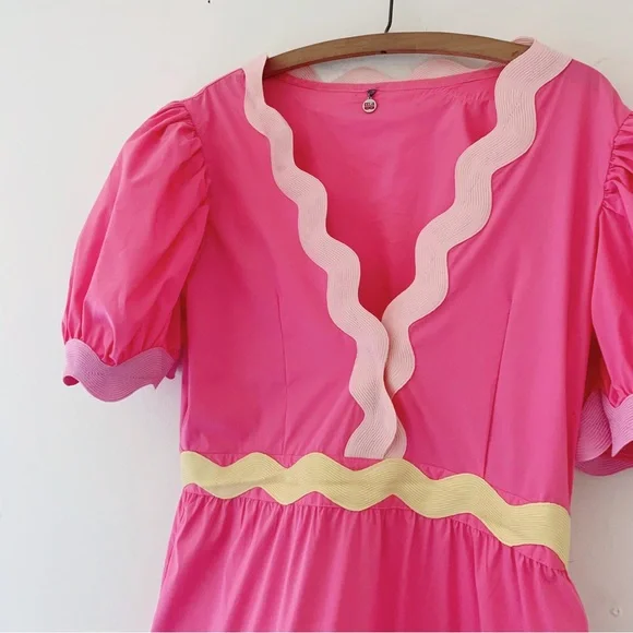 SOLD NWOT CeliaB Piscis Pink RicRac Tiered Dress Sz L - Picture 2 of 14